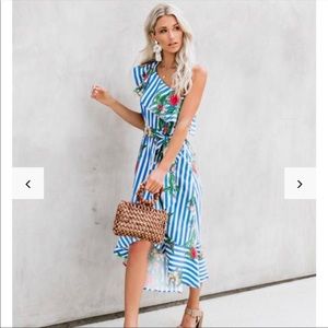 Vici Blue and White Striped Floral Midi Dress
